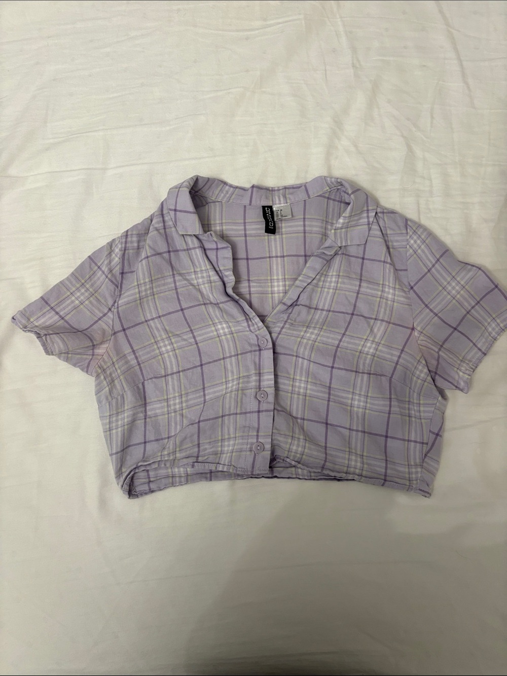 H&M Lavender Plaid Cropped Button-Down Top